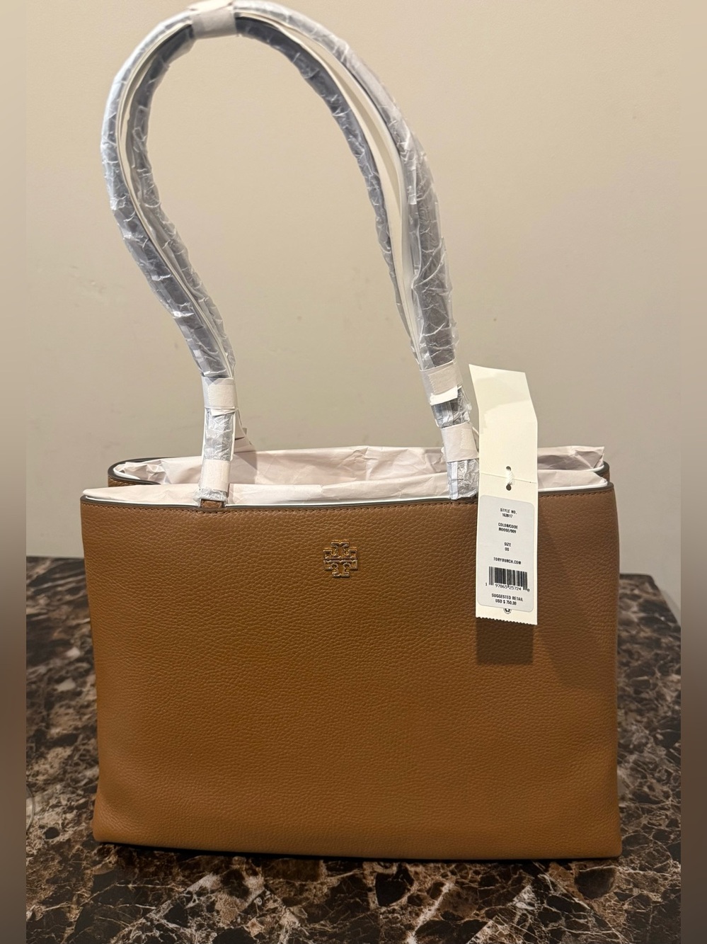 Tory Burch Cognac Pebbled Leather Tote